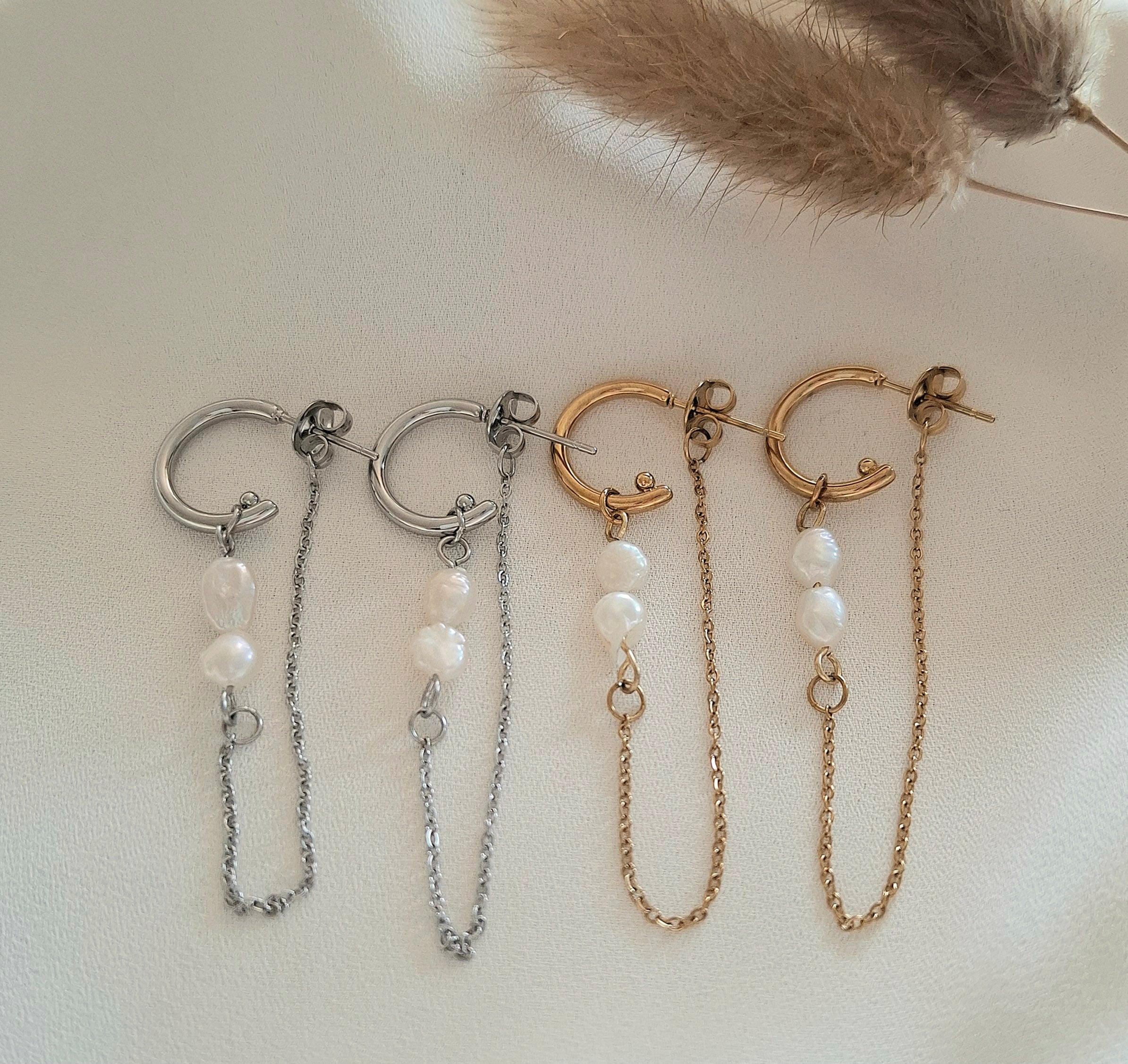 Prestance/boucles d'oreilles chaînes et perles - Larivieradoree 