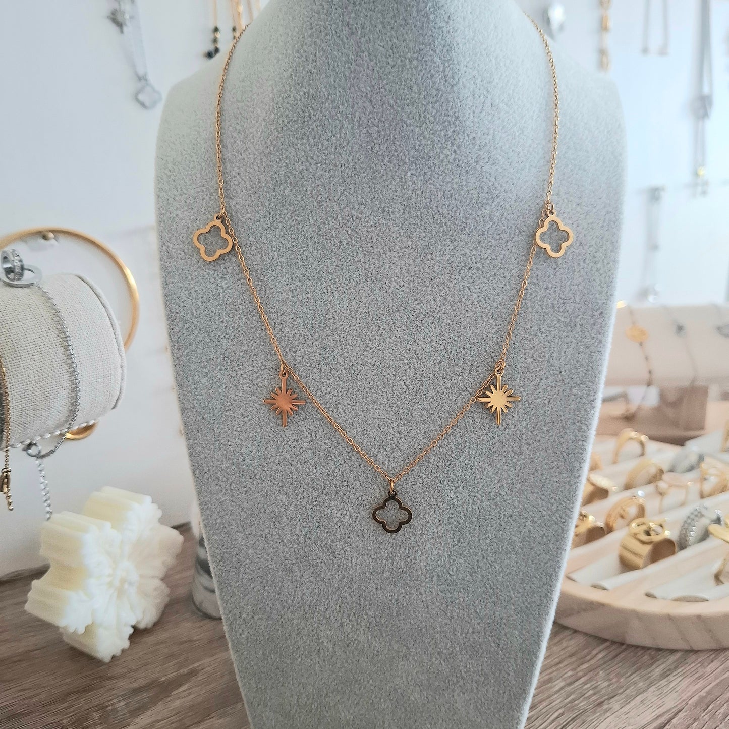 Collier Charms trèfles étoiles Kate
