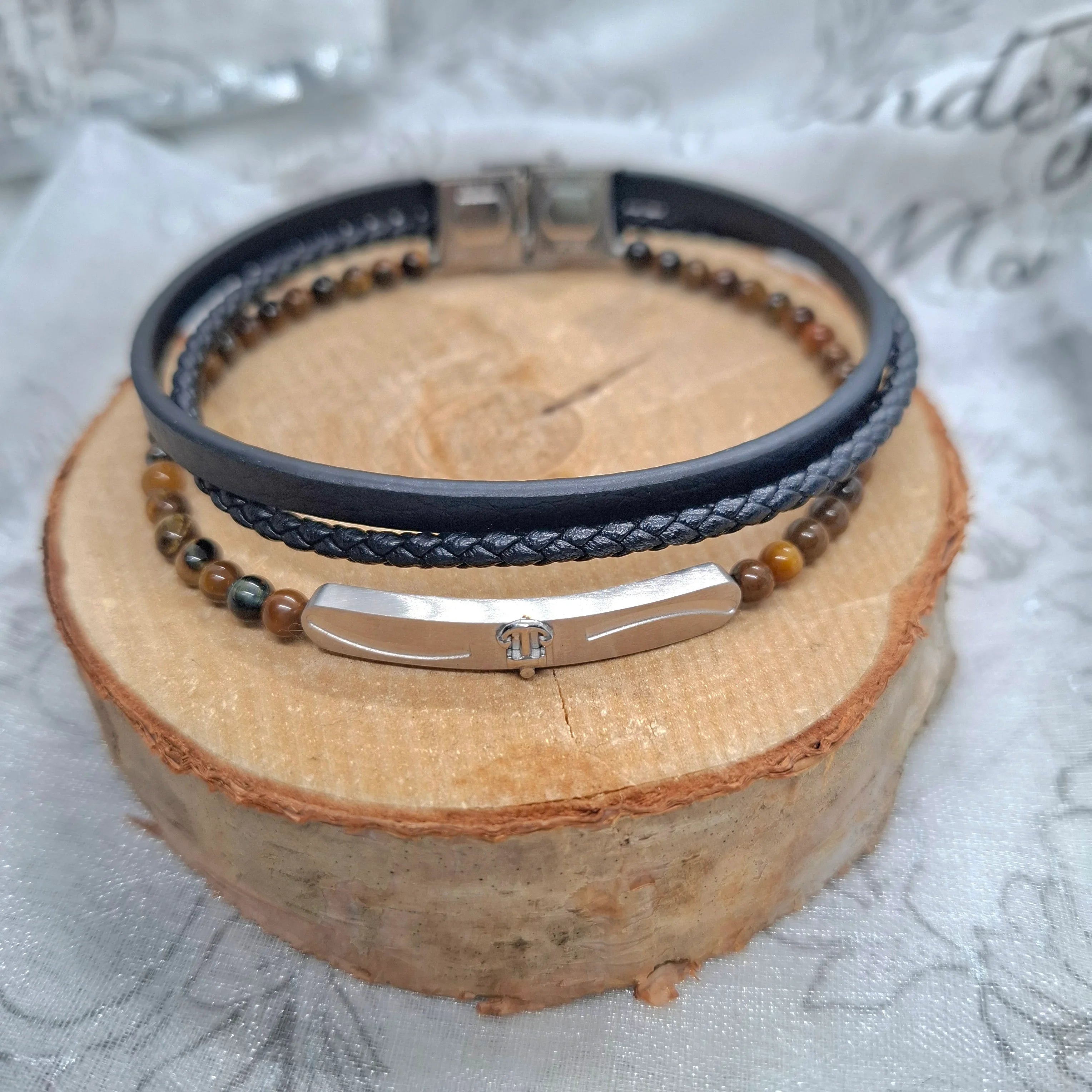 Bracelet Homme cuir trois rangs