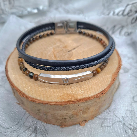 Bracelet Homme cuir trois rangs