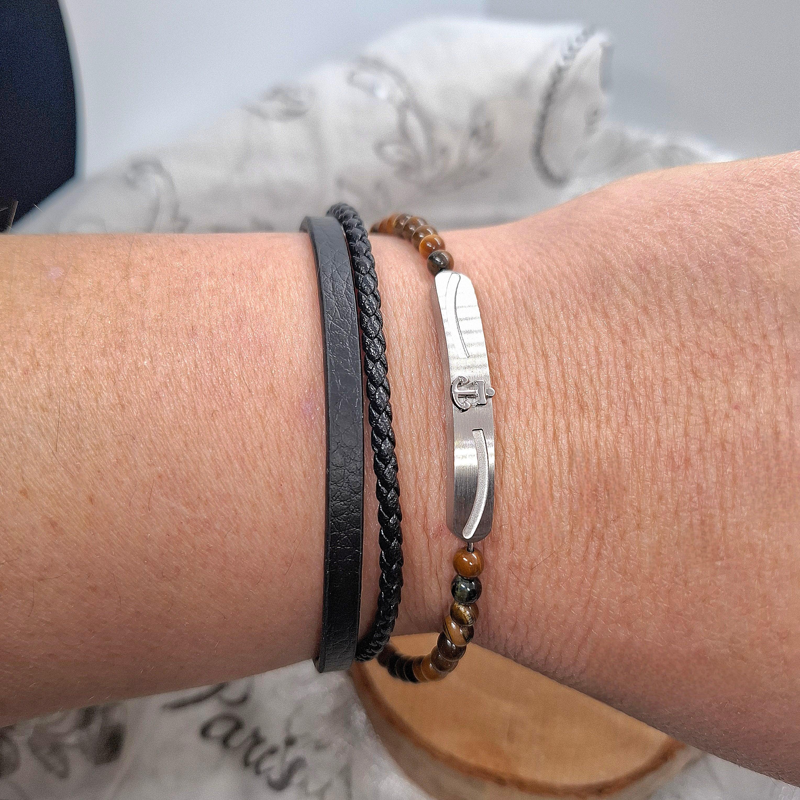 Bracelet Homme cuir trois rangs